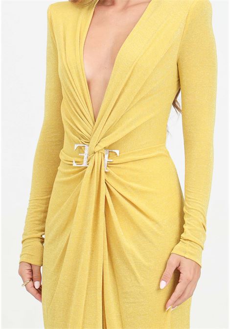 Abito lungo giallo da donna in jersey lurex con nodo e accessorio logo ELISABETTA FRANCHI | AB72447E2F28